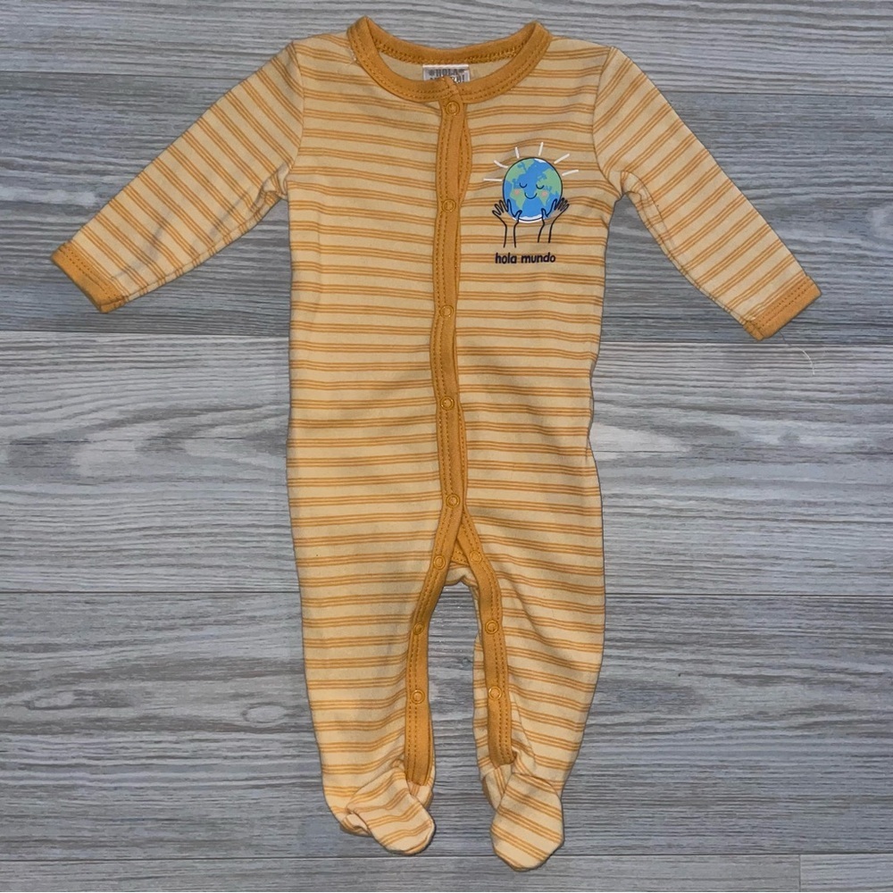 Hola Mundo Baby Boys 1PC Sleep & Play Sleeper 0–3M Yellow Striped World Graphic